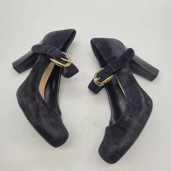 Franco Sarto womens sz 8.5 daniela black suede leather mary jane heels buckle - Picture 4 of 9